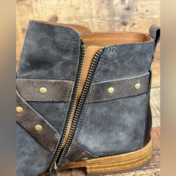 NEW $210 Women's Sz 9 M Kork-ease Kenai Suede Bootie Moto Gray Strap Studded - Picture 10 of 13